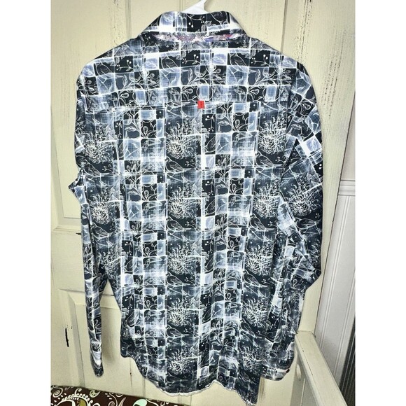 7 Downie St Couture Long Sleeve Flip Cuff Dress Shirt Men's Size 5 Blue Abstract - Picture 6 of 13